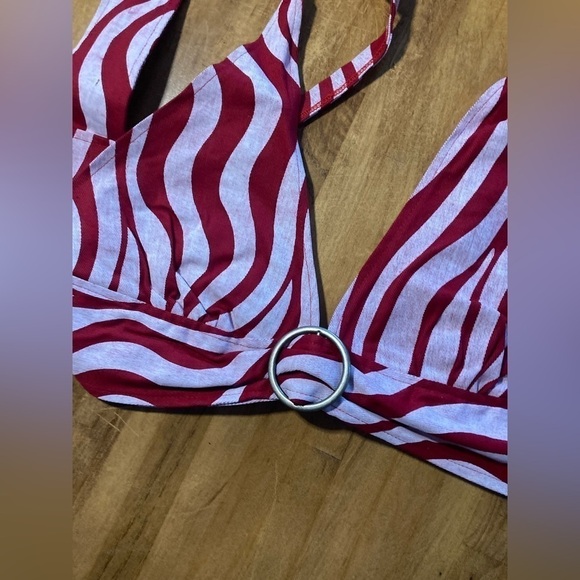Dolls Kill Red and White Stripe Denim Halter Crop Bra top - Picture 11 of 11